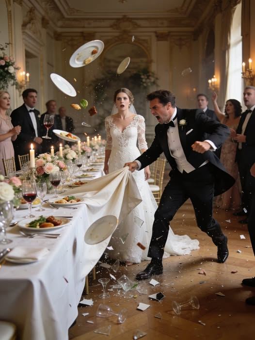 Durante o jantar do nosso casamento, meu marido puxou a toalha de mesa com violência, derrubando toda a comida, e gritou: “Agora você vai transferir sua herança para o meu nome!”